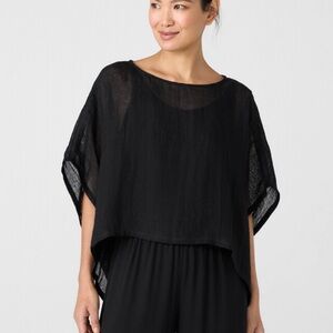 Eileen Fisher Black Linen Gauze Poncho Top